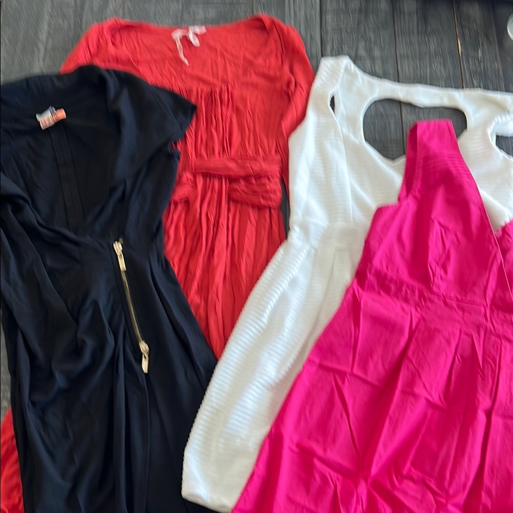 Stylish Dress Collection in Black, Red, White, and Pink. LOT OF 4 sz S